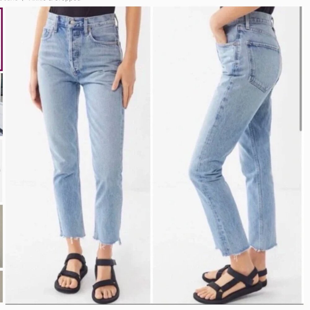 Agolde Riley High Rise Straight Crop Jeans in Zephyr, size 28